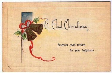 Christmas Card Bells Ribbon A Glad Christmas Plain Back