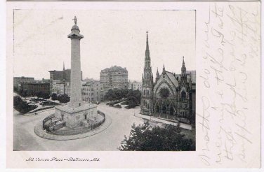 Maryland Postcard RPPC Baltimore Mt Vernon Place 1920s