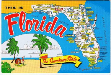 Florida Postcard State Pictoral Map Sunshine State