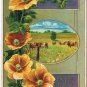 Easter Postcard Happy Days Flowers Cattle In Field