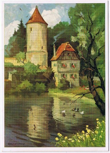 Art Postcard Rudolf Warnecke House Tower Ducks On Pond