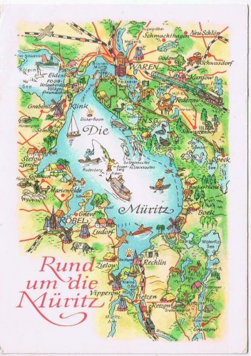Germany Postcard Muritz Lake Pictoral Map Card