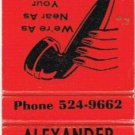 Matchbook Cover Alexander & Chapman Insurance Goderich Ontario