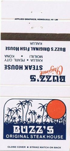 Matchbook Cover Buzz's Original Steak House Kailua Hawaii