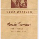 Matchbook Cover Paradis Terrestre Chertney Quebec