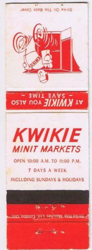 Matchbook Cover Kwikie Minit Markets