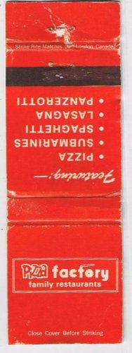 Matchbook Cover The Pizza Factory Family Restaurants London Ontario