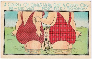 Postcard Couple Of Dames Here Got A Crush On Me I Was Mortified