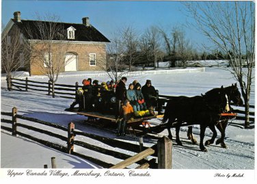 Ontario Postcard Morrisburg Upper Canada Village Winter Bobsleigh Horses