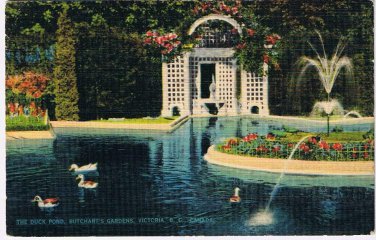 British Columbia Postcard Victoria Butchart Gardens Duck Pond