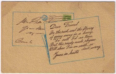 Greeting Postcard In A Hurry Will Write Success Postal Card Co 1914