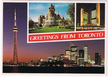 Ontario Postcard Toronto Multi View CN Tower City Hall Casa Loma Skyline