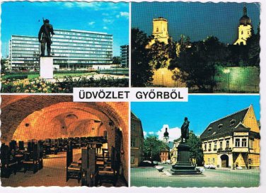 Hungary Postcard Gyor Multi View Udvozlet Gyorbol Statues