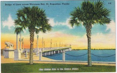 Florida Postcard St Augustine Bridge Of Lions Across Mantanzas Bay