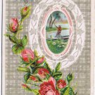 Greeting Postcard Embossed Best Birthday Wishes Roses Boat