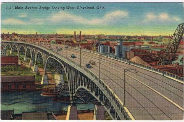 Ohio Postcard Cleveland Main Avenue Bridge Looking West 1954