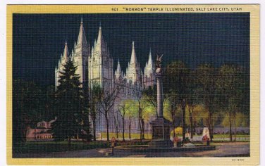 Utah Postcard Salt Lake City Mormon Temple Illuminated