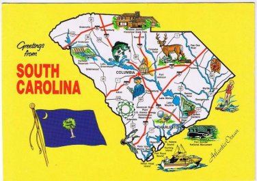 South Carolina Postcard State Pictoral Map