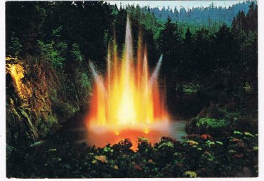 British Columbia BC Postcard Victoria Butchart Gardens Ross Fountain Illuminated
