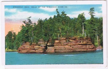 Wisconsin Postcard Steamboat Rock Dells Of The Wisconsin River