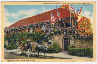 Florida Postcard St Augustine Oldest House Horse Buggy