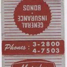 Matchbook Cover Murphy Babbage & Ulrich Insurance Lockport New York