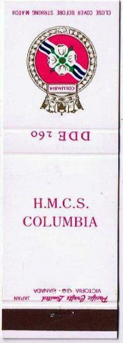 Matchbook Cover Canadian HMCS Columbia DDE 160
