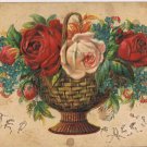 Postcard Embossed Easter Greetings Basket Of Roses