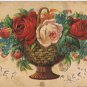 Postcard Embossed Easter Greetings Basket Of Roses