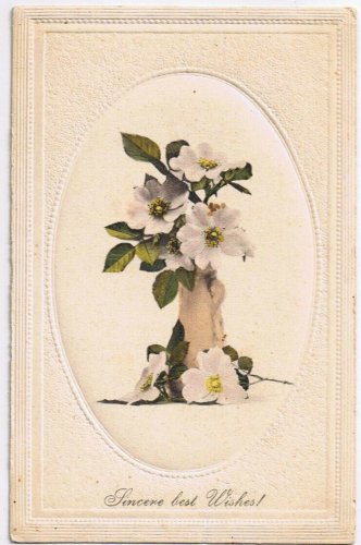 Postcard Embossed Sincere Best Wishes Vase Flowers