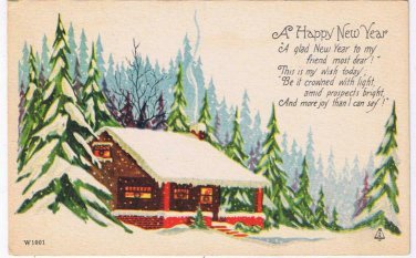 Holiday Postcard Happy New Year Snow Covered Home And Trees