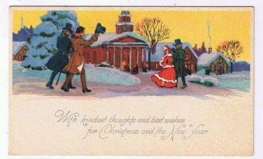 Holiday Postcard Christmas Folks Going To Church