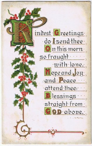 Postcard Embossed Kindest Greetings Christmas Mistletoe