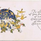 Postcard Christmas From All Of Us Greetings Of The Season Birds Mistletoe