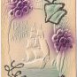 Postcard Embossed Best Wishes Ship Flowers Glitter