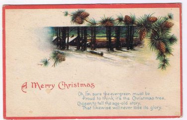 Holiday Postcard Christmas Pine Cones & Christmas Snow Scene