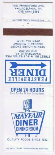 Matchbook Cover Feasterville & Mayfair Diners Philadelphia PA