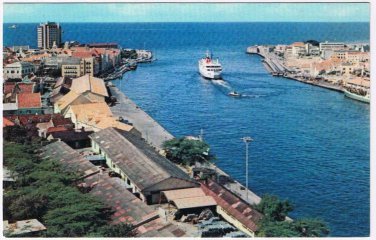 Curacao Caribbean Island Postcard Ferryboat Leaving Willemstad For Venezuela