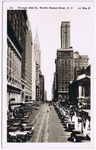 New York RPPC Postcard NYC Through 42nd Street World's Busiest Street 1920s