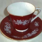 Aynsley Cup & Saucer Burgundy White Silver Roses Made in England