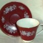 Aynsley Cup & Saucer Burgundy White Silver Roses Made in England