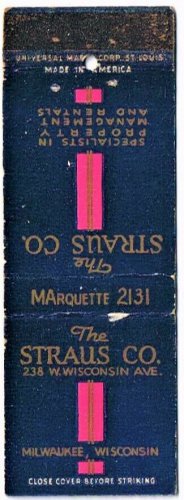 Matchbook Cover Straus Co Property Management Milwaukee Wisconsin