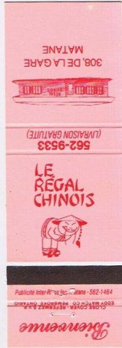 Matchbook Cover Le RegaL Chinois Matane Qiebec Pink