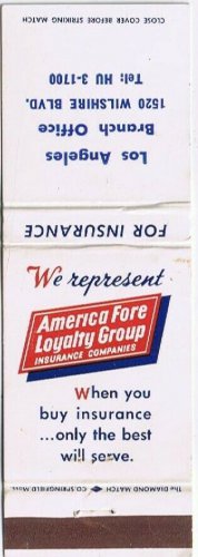 Matchbook Cover America Fore Los Angeles Branch California