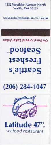 Matchbook Cover Latitude 47 Seafood Restaurant Seatle Washington