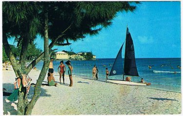 Barbados Caribbean Island Postcard Rockley Beach People On Beach