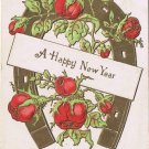 Holiday Postcard Happy New Year Horseshoe Rosebuds