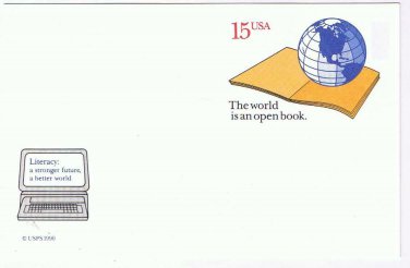 USPS Postcard Literacy World Is Open Book Blank Back