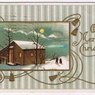 Holiday Postcard Embossed Christmas House Moonlight