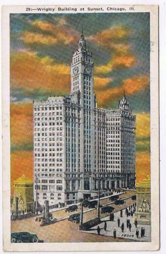 Illinois Postcard Chicago Wrigley Building At Sunset